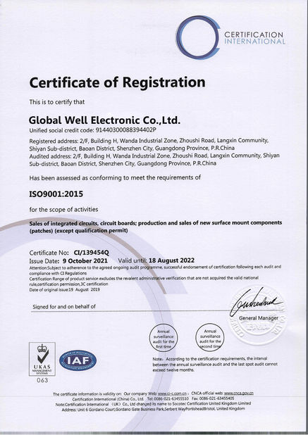 中国 Global Well Electronic Co., LTD 認証